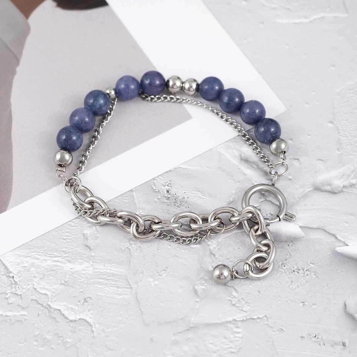 Exquisite Double-Layer Chain Bracelet With Blue Accent