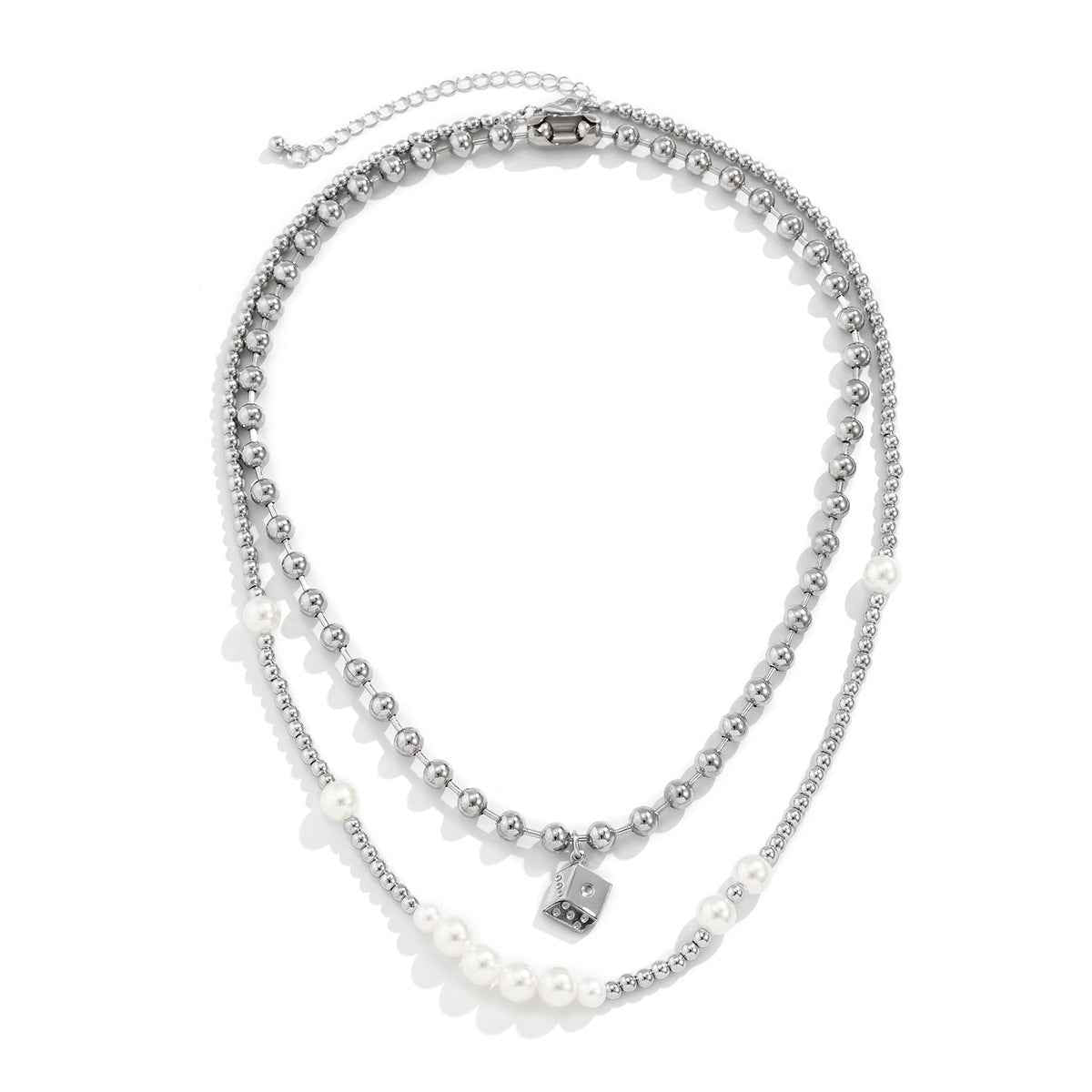 Pearl Double-Layered Necklace With Die Pendant necklace