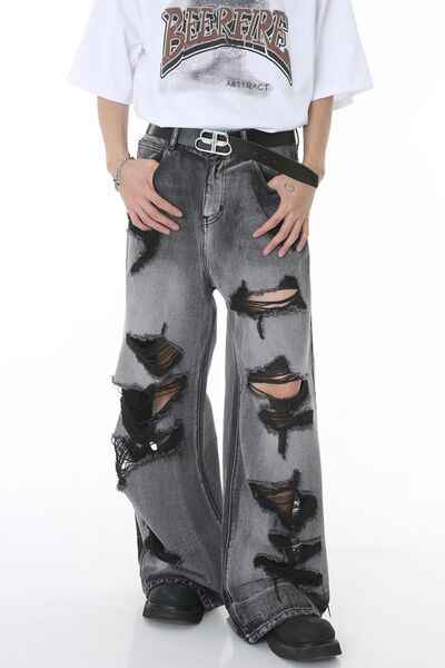 Distressed Wide Leg Jeans with Pockets