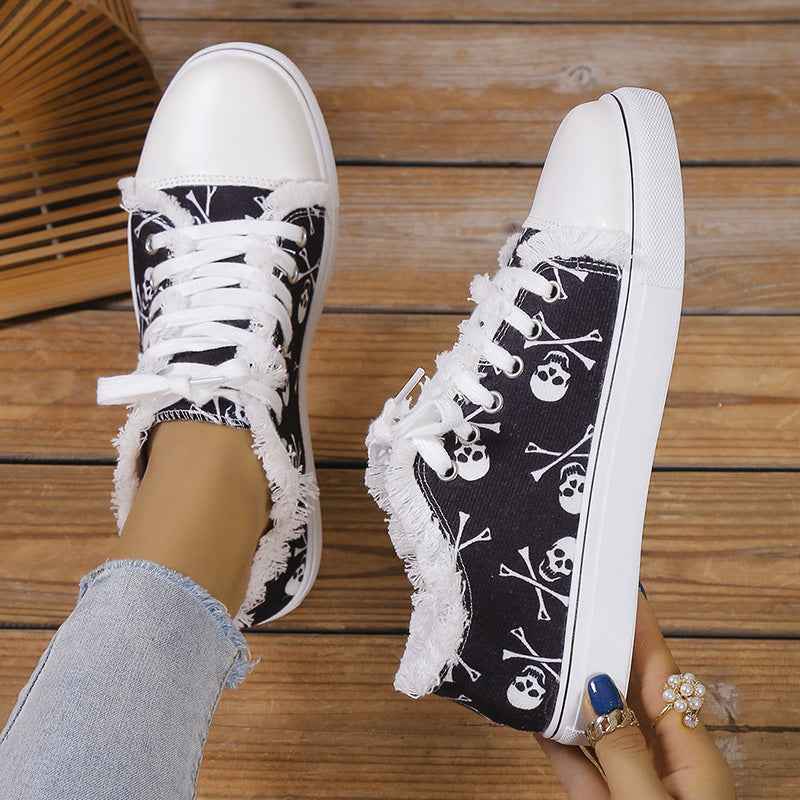 Raw Hem Printed Canvas Sneakers