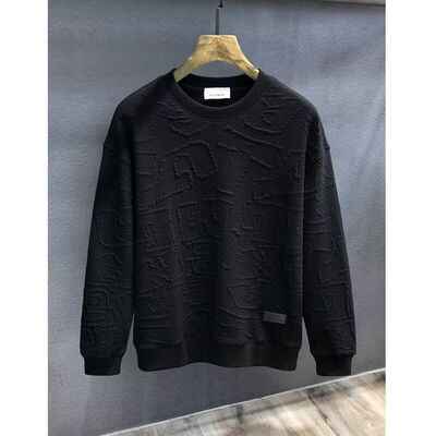 Men's  Plus Size Textured Round Neck Long Sleeve Sweatshirt