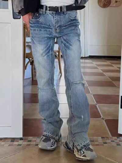 Men's Distressed Raw Hem Jeans