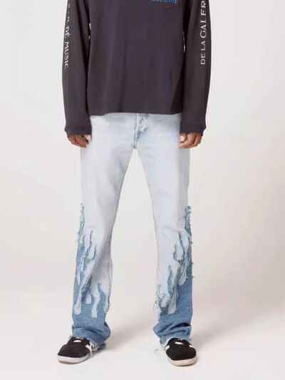 Men's Flame Pattern Patch Cargo Jeans ’