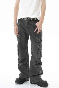 Men's Multi-Pocket Pleated Cargo Jeans