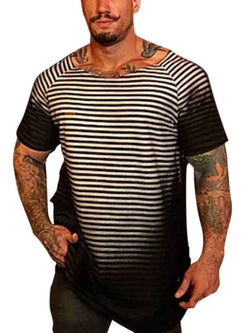 Men's Full Size Round Neck Short Sleeve Striped T-Shirt Plus Size