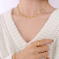 18K Gold Geometric Design Luxury Bracelet Necklace Set