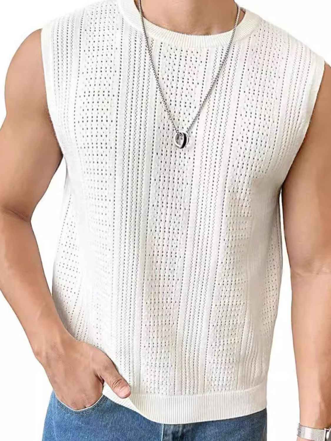 Men's Full Size Eyelet Round Neck Tank Plus Size