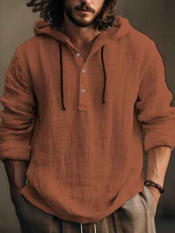 Men's Full Size Half Button Long Sleeve Hoodie