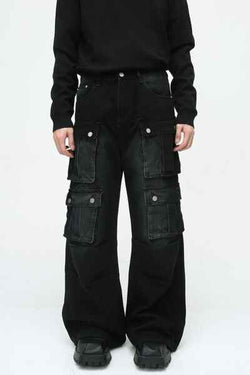 Multi-Pocket Cargo Wide-Leg Jeans