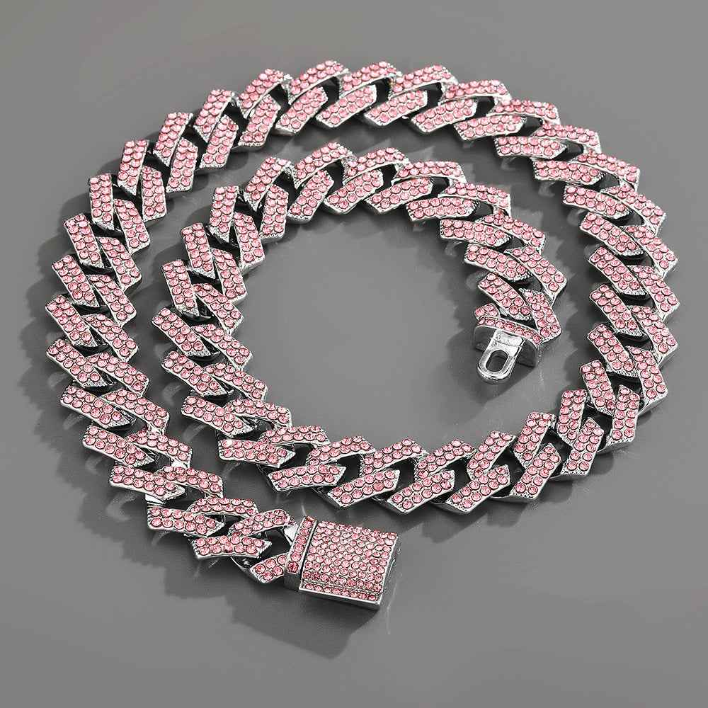 Cuban Chain With Diamond-Studded Design Necklace & Bracelet Set