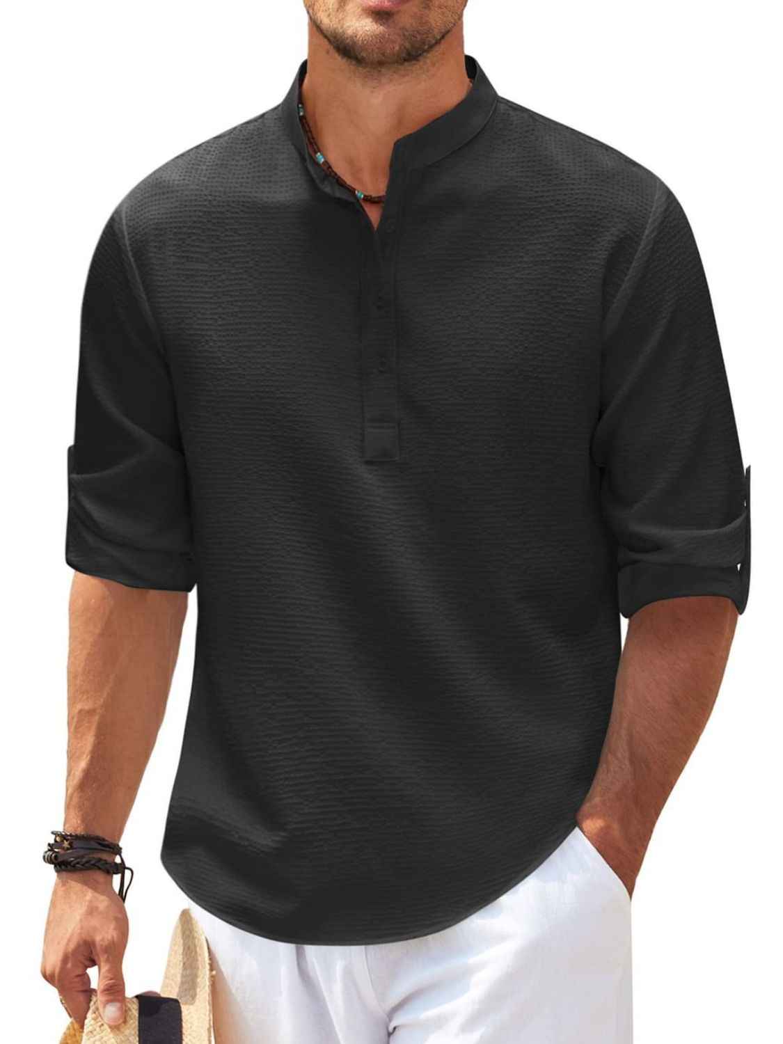 Men's Full Size Half Button Long Sleeve Shirt Plus Size