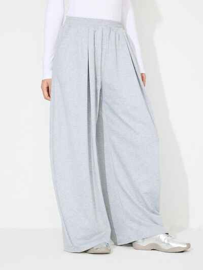 Elastic Waist Wide Leg Pants with Pockets