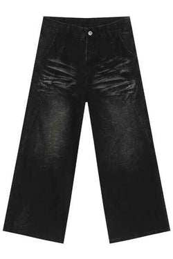 Washed Cat Whiskered Wide Leg Jeans