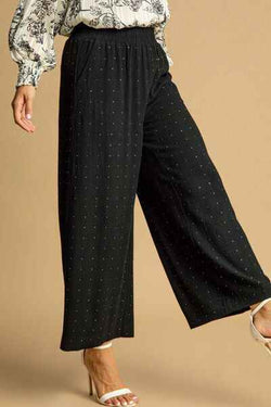 Umgee Full Size High Waisted Embellished Linen Pants Plus Size