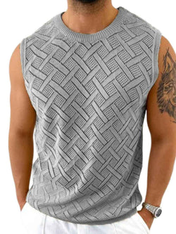 Men's Round Neck Sleeveless Eyelet Knit Top