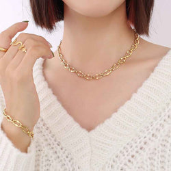 18K Gold Geometric Design Luxury Bracelet Necklace Set