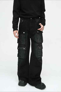 Multi-Pocket Cargo Wide-Leg Jeans