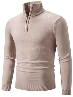 Men's Plus Size Quarter Zip Long Sleeve Knit Top