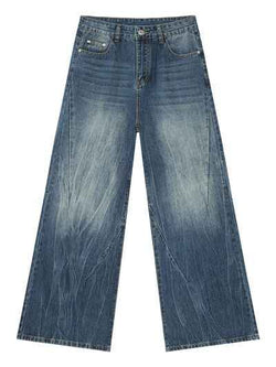 Washed Lightning Pattern Wide Leg Jeans