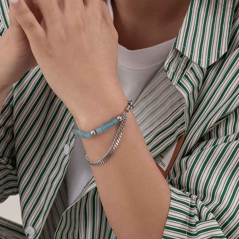 Square Sky-Blue Crystal Double-Layer Bracelet