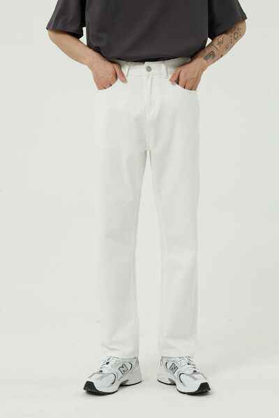 Washed Straight-Leg Slim Jeans