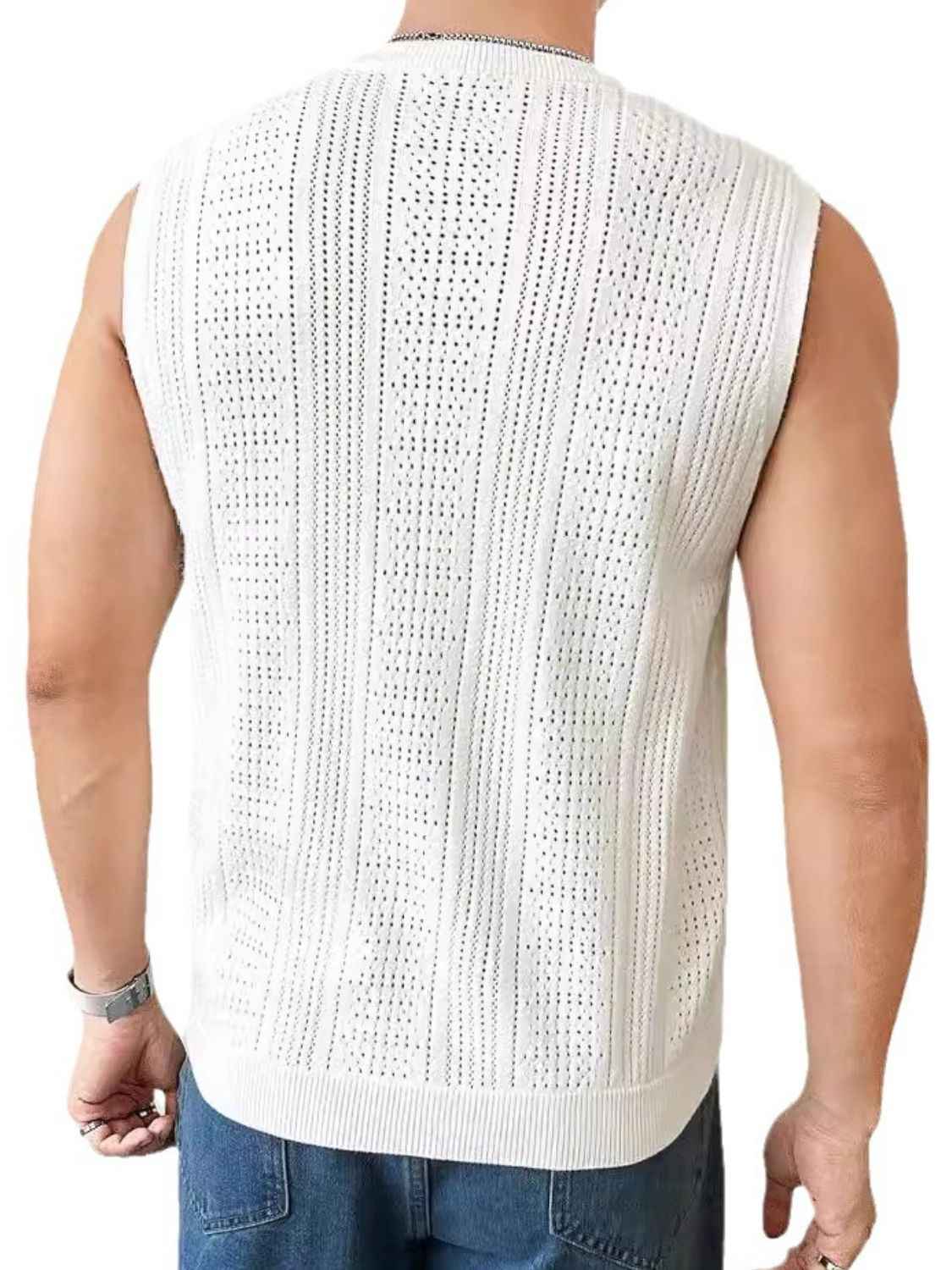 Men's Full Size Eyelet Round Neck Tank Plus Size