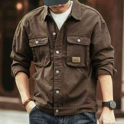 Men's Washed Collared Neck Cargo Jacket