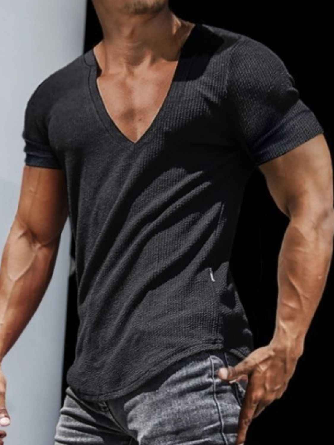 Men's Full Size Notched Short Sleeve T-Shirt Plus Size