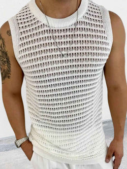 Men's Round Neck Hollow Out Sleeveless Knit Top