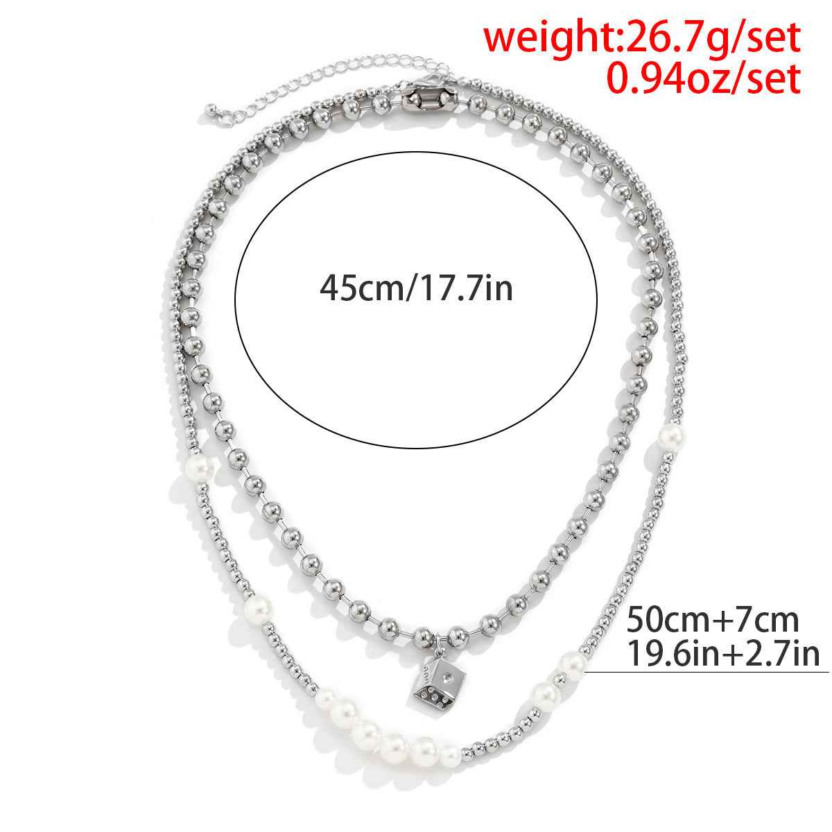 Pearl Double-Layered Necklace With Die Pendant necklace