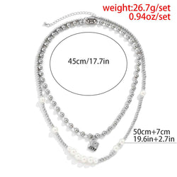 Pearl Double-Layered Necklace With Die Pendant necklace