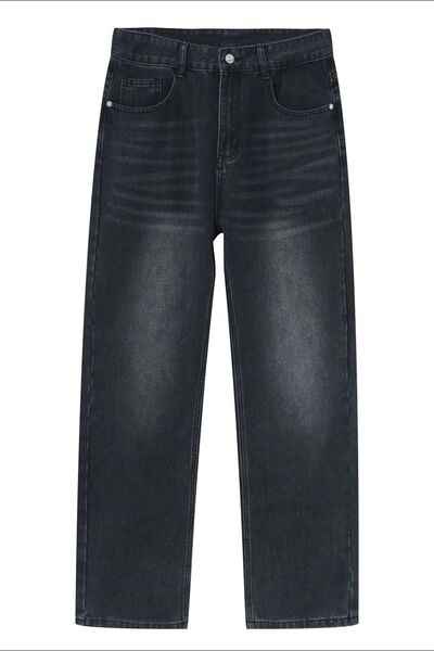 Washed Straight-Leg Slim Jeans