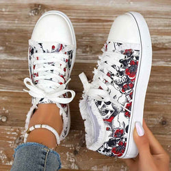 Raw Hem Printed Canvas Sneakers