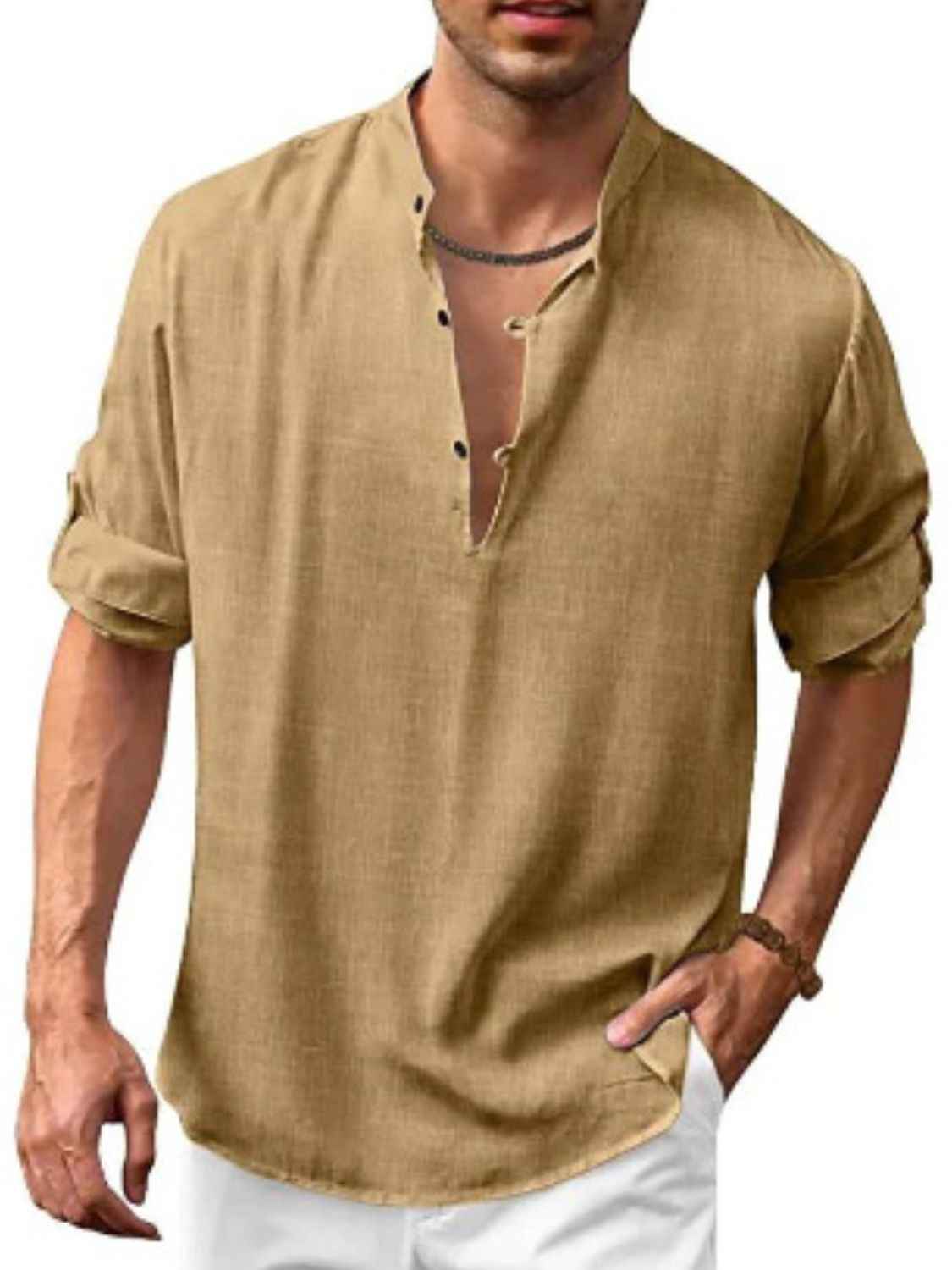 Men's Full Size Half Button Long Sleeve Shirt Plus Size